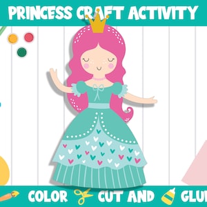 Princess Craft Activity : Color, Cut, and Glue for PreK to 2nd Grade, PDF File, Instant Download