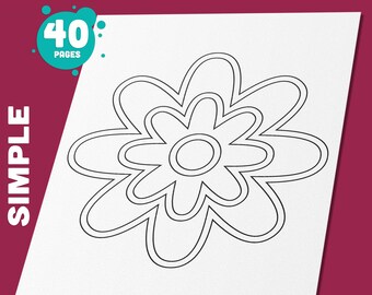 Simple Flower Mandalas Coloring Pages: 40 Printable Spring Designs for Kids’ Relaxation & Creativity, Fun Activity Book, PDF File