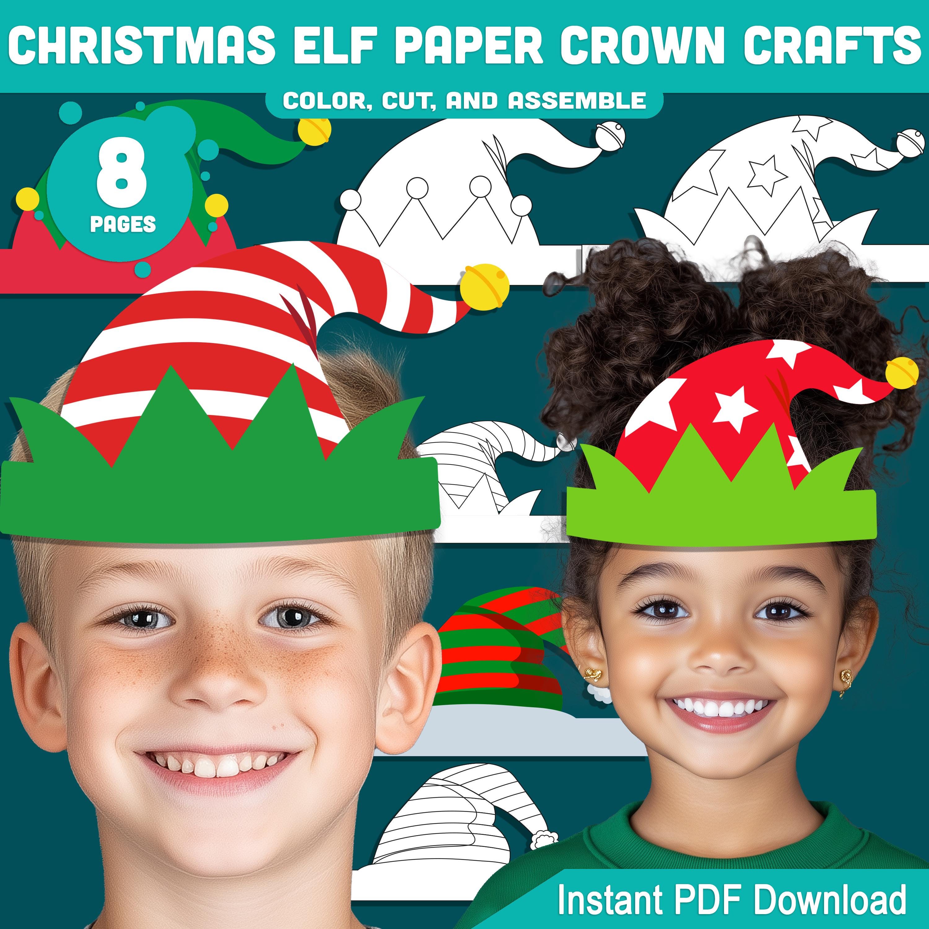 Printable Christmas Elf Paper Crown Crafts, Coloring Headband and…