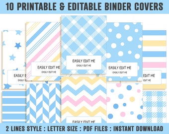 Binder Cover Inserts, 10 Printable & Editable Binder Covers+Spines, Planner Cover Template for Teacher/School, Printable Binder Cover, PDF