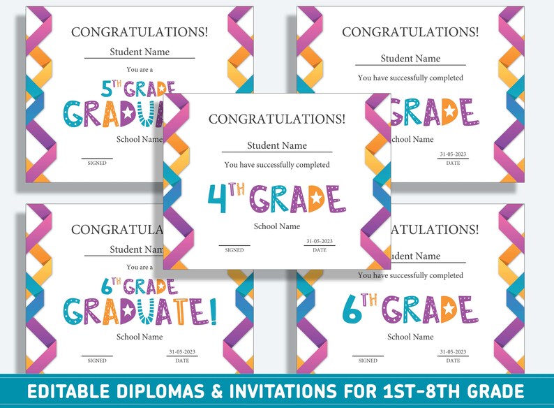 Editable 6th Grade Diploma 1st to 8th Grade Diploma - Etsy
