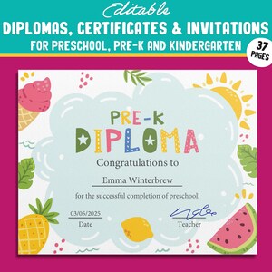 37 anpassbare Pre-K-Diplome, Kindergarten- und Vorschulzertifikate sowie Einladungsvorlagen (PDF-Dateien) - Sofortdownload