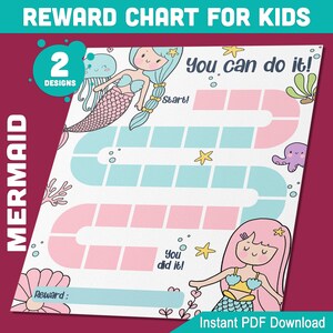 Printable Mermaid Reward Chart for Kids: Encourage Positive Behavior with 2 Enchanting Mermaid-Themed Designs, PDF File, Instant Download