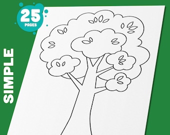 Tree Coloring Pages: 25 Simple Designs for Preschool & Kindergarten – Fun Activity Book for Kids, Instant PDF Download