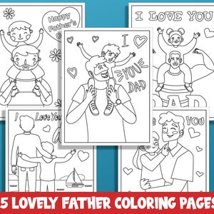 Preciosas páginas para colorear del Día del Padre: 15 hojas para niños, niñas y adolescentes - Regalo ideal para papá o abuelo - Descarga instantánea en PDF