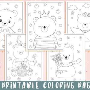 Bear Coloring Pages - 21 Printable Bear Coloring Pages for Kids, Boys, Girls, Teens, Bear Birthday Party Activity - Instant Download.