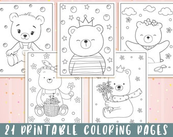 Bear Coloring Pages - 21 Printable Bear Coloring Pages for Kids, Boys, Girls, Teens, Bear Birthday Party Activity - Instant Download.