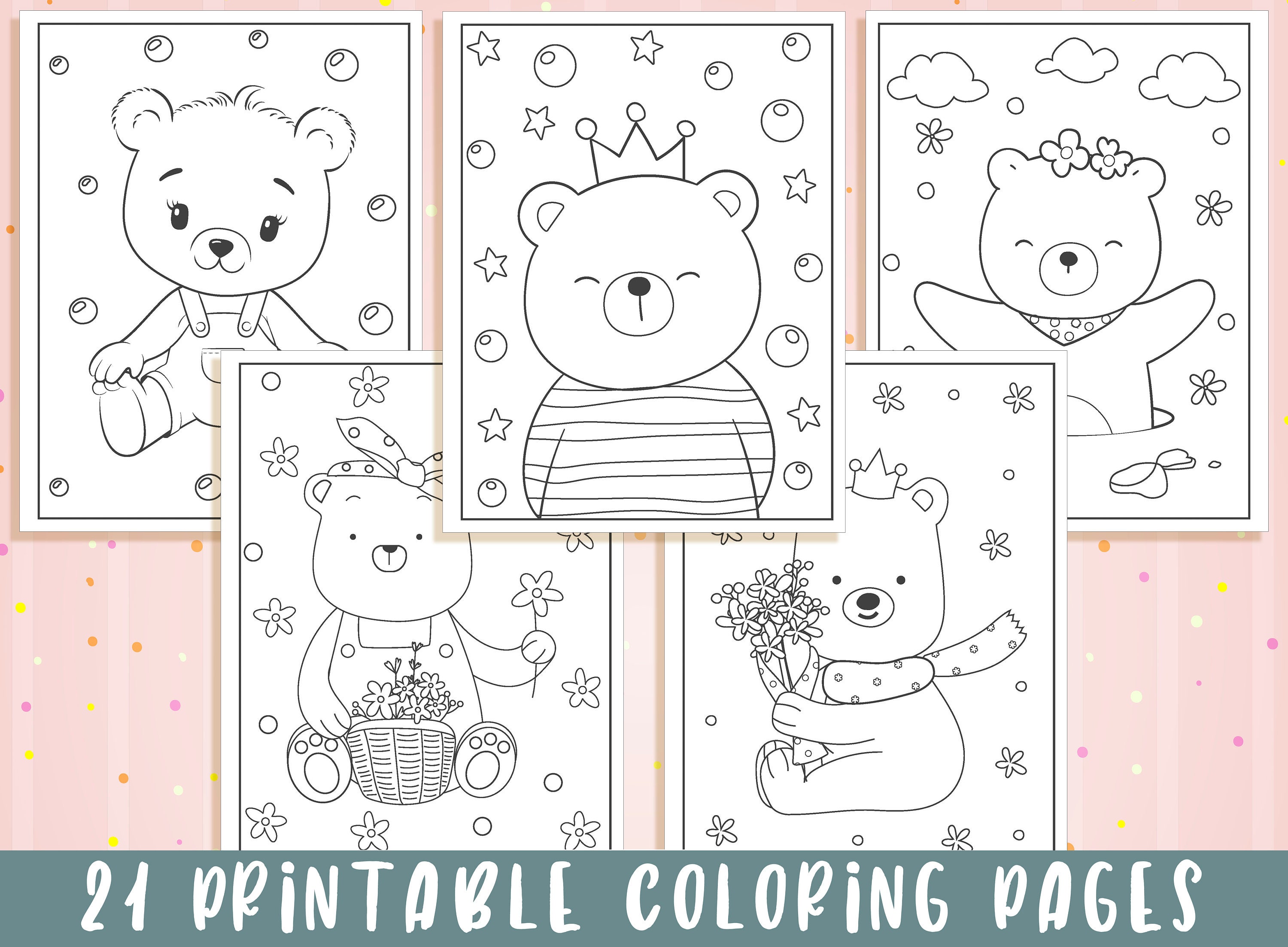 Bear Coloring Pages 21 Printable Bear Coloring Pages for | Etsy España