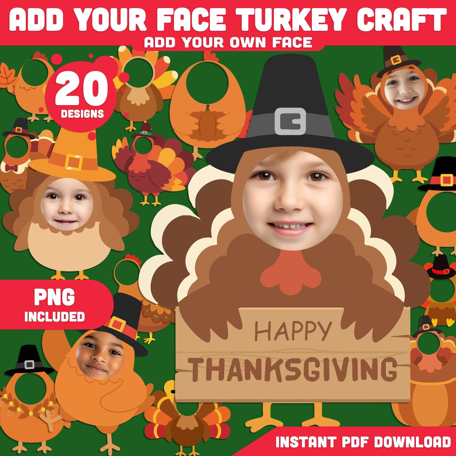 Printable Add Your Face Turkey Crafts, Thanksgiving Turkey Body ...