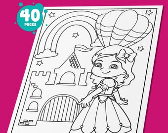 Princess Coloring Pages: 40 Printable Designs for Girls, Teens, & Kids – Fun Activity Book for Kids, Instant PDF Download