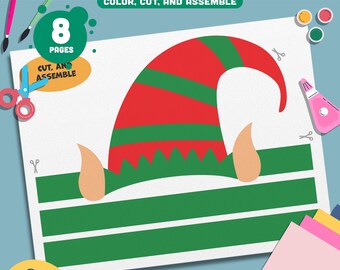 Printable Elf Hat Crown Craft Templates: Festive Christmas