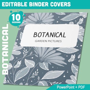 10 cubiertas de carpetas botánicas vintage editables, incluye lomos de 1", 1,5", 2", disponibles en A4 y carta estadounidense, edición con PowerPoint o lector de PDF