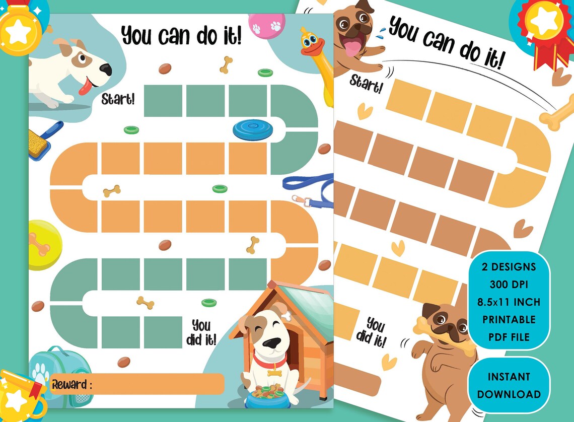 Printable Dog Reward Chart, Happy Small Dog, Cute Funny Puppy Playing ...