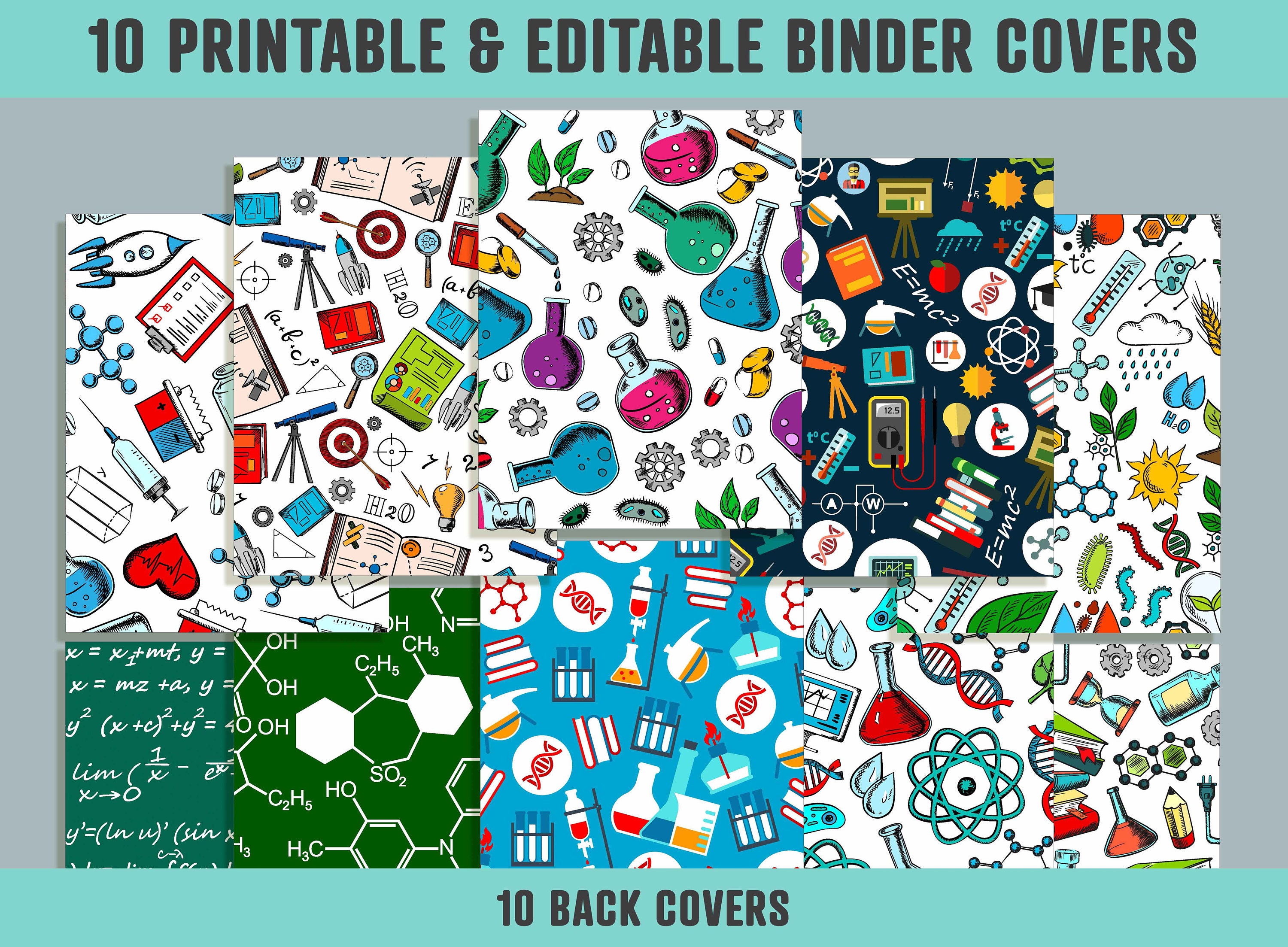 Science Pattern Binder Cover 10 Printable Editable Binder Covers Science Pattern Binder Cover 10 Printable Editable Binder Covers