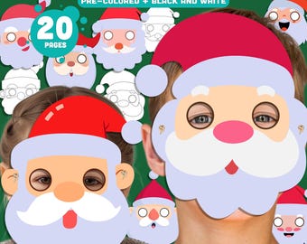 Printable Santa Claus Mask Templates: Fun Christmas Craft for Kids, 10 Designs, Pre-Colored + Black and White, Perfect for Classroom or Home
