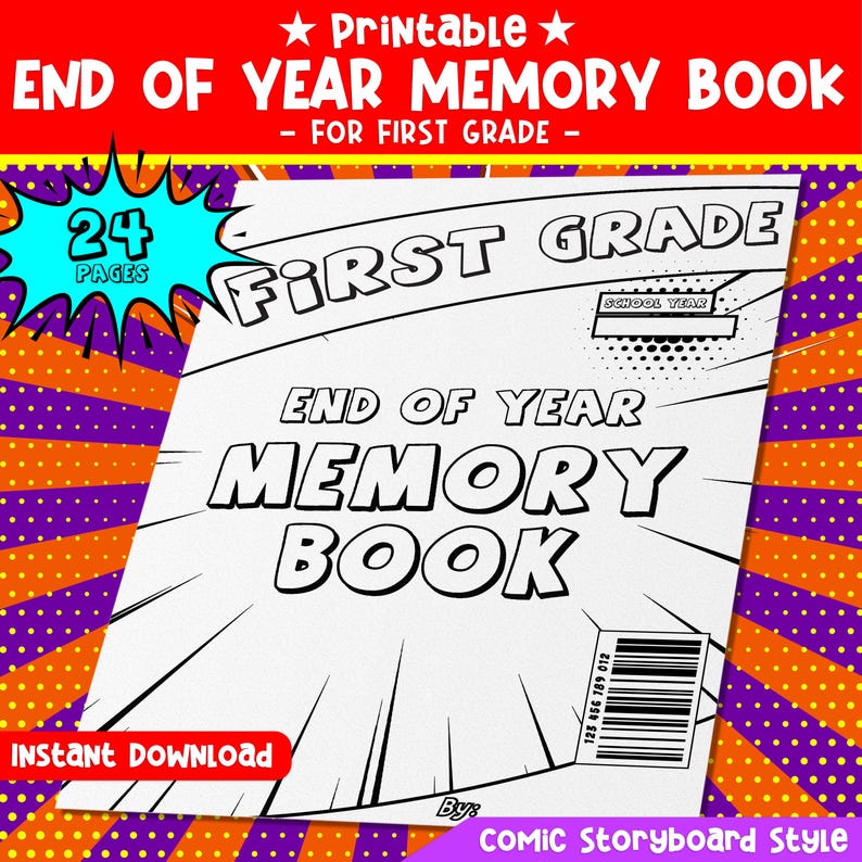 End of the Year Memory Book for First Grade (1st Grade), Comic-style ...
