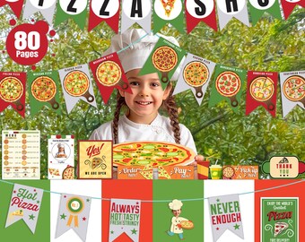 Juego dramático de pizzería: más de 80 páginas con carteles de pizzería, menús, ingredientes, formularios de pedido y más. ¡Diversión para que los niños jueguen a simular y aprendan!