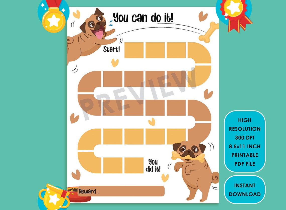 Printable Dog Reward Chart, Happy Small Dog, Cute Funny Puppy Playing ...