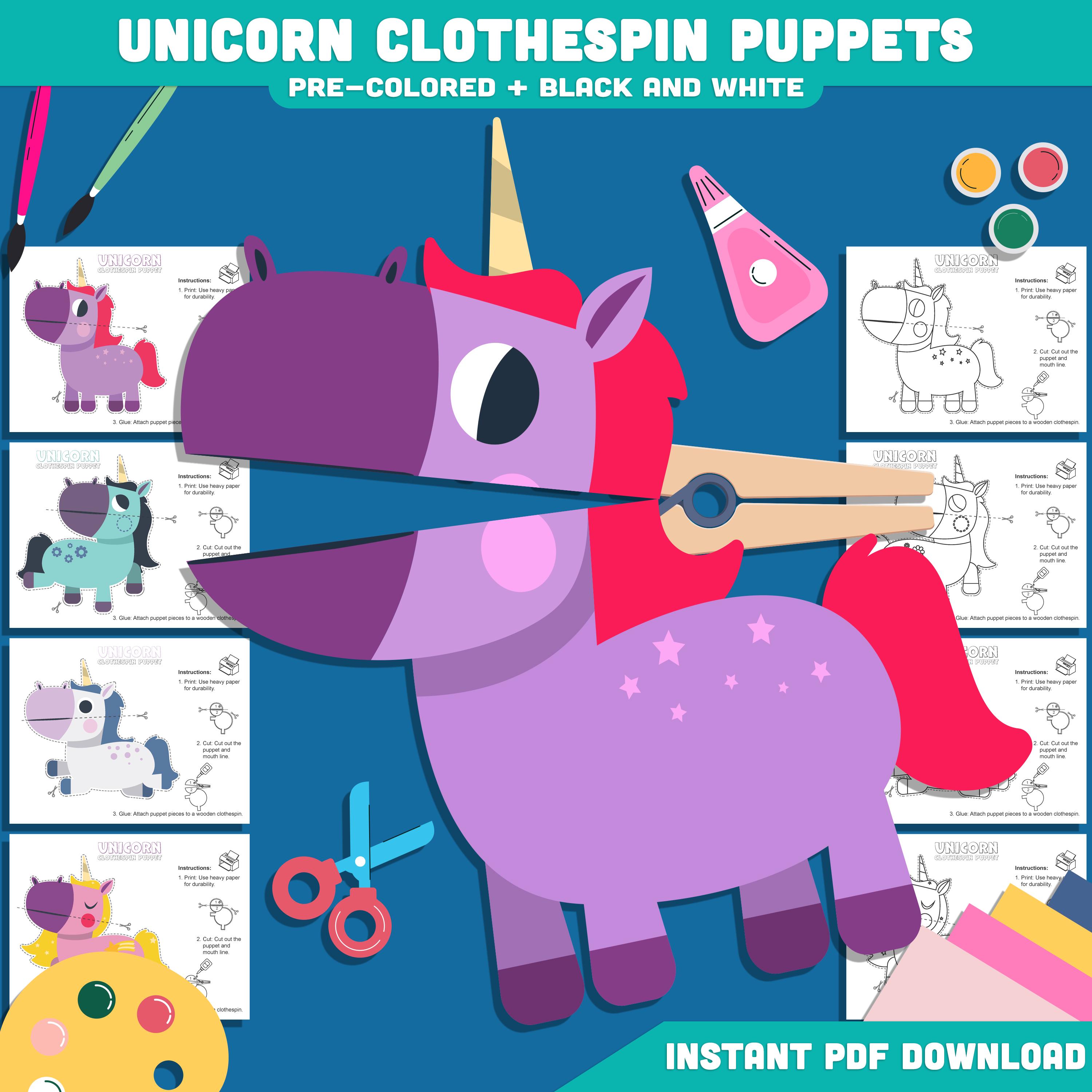 Printable Unicorn Clothespin Puppets: Fun & Interactive Craft for…