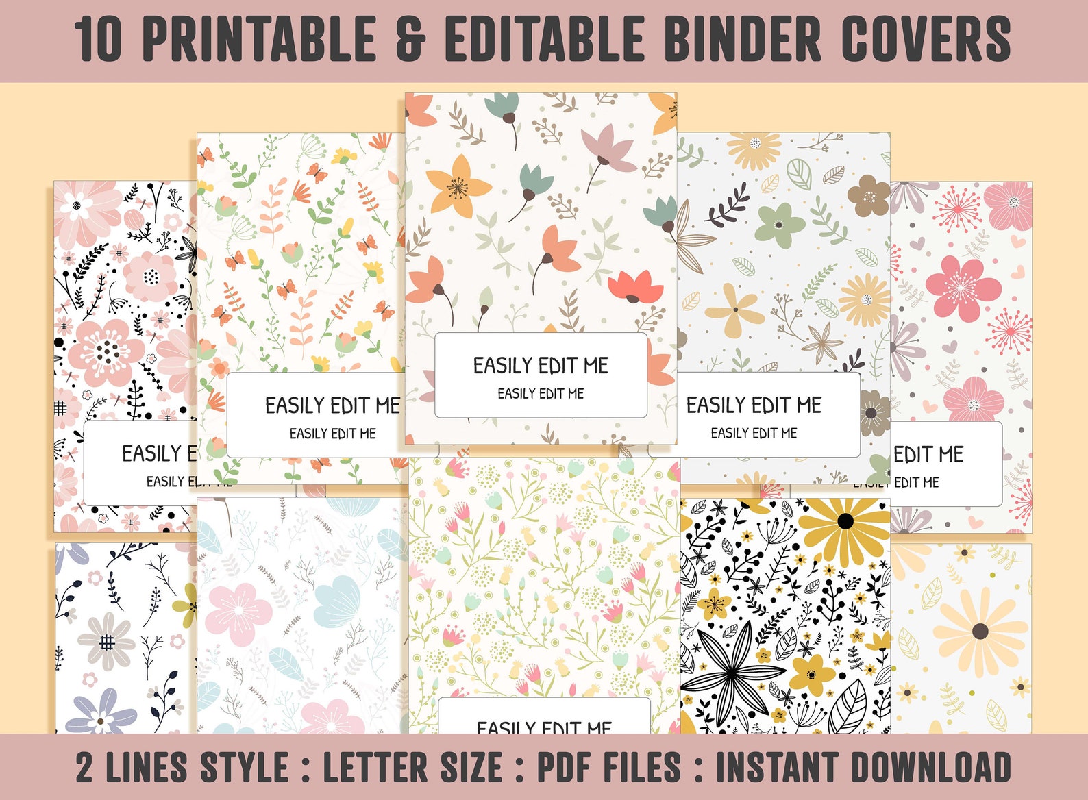 Binder Cover Sheet, 10 Printable & Editable Binder Covers+spines ...