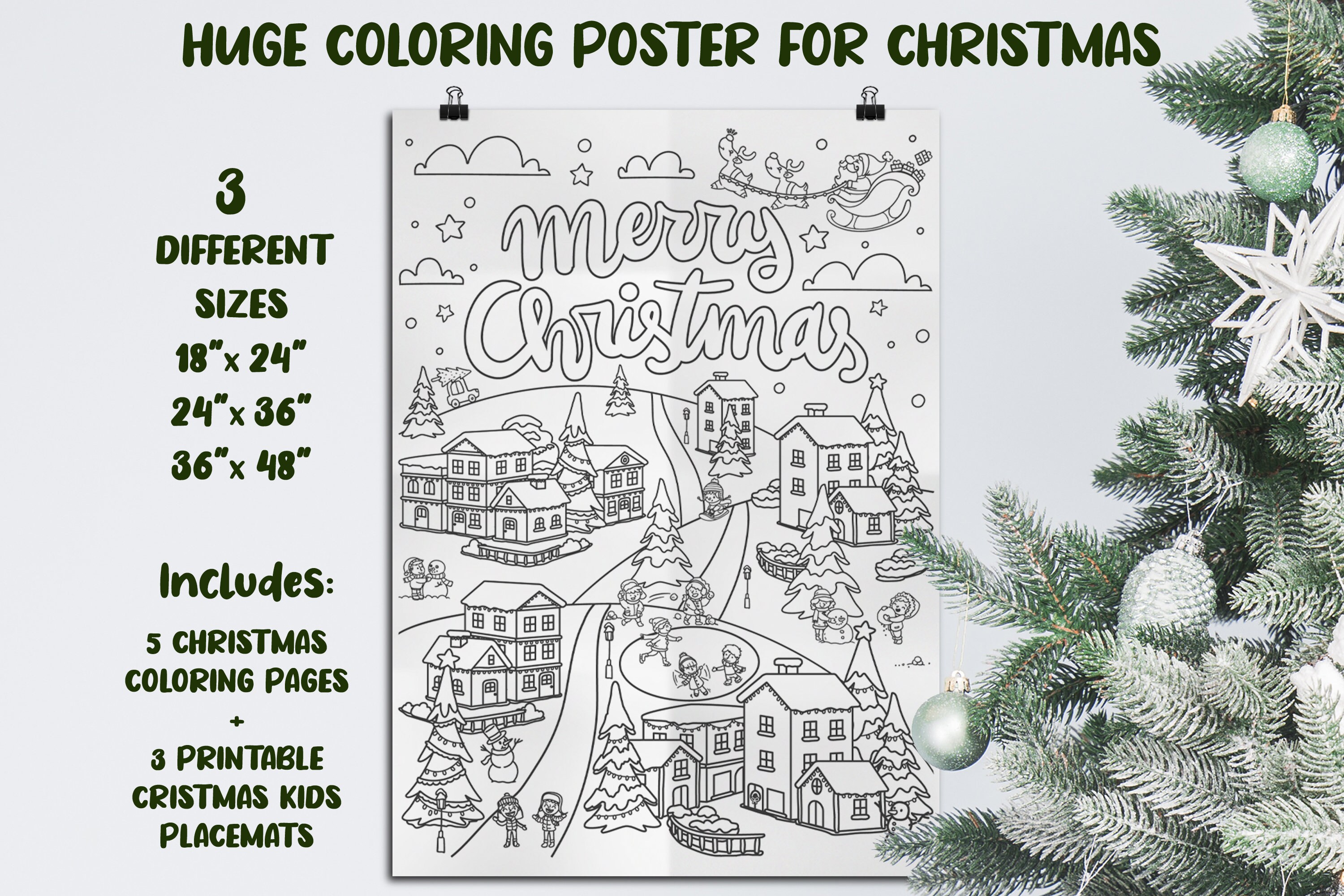 KVCSYAW Christmas Giant Coloring Poster with 12 Pcs Paint Pens, 39.4 x 31.5  Inch Jumbo Coloring Poster with Tree, Huge Coloring Paper Large Coloring