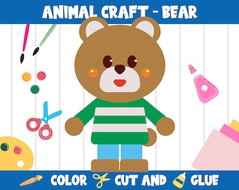 Animal Craft Activity - Bear : Color, Cut, and Glue for PreK to 2nd Grade, PDF File, Instant Download
