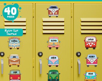 Editable Name Tags for School, Retro Van Bulletin Board, Cubby Tags ...