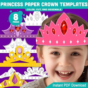 Prinzessinnen-Kronen-Vorlagen - Druckbare Tiara, König und Königin Stirnband für Kinder mit 4 Designs in Farbe und Schwarzweiß, 8 Seiten