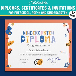 Steigern Sie Ihre Abschlusszeremonie mit 37 bearbeitbaren Kindergarten-, Pre-K-, Vorschul-Zertifikaten, Diplomen und Einladungen, sofortiger PDF-Download!
