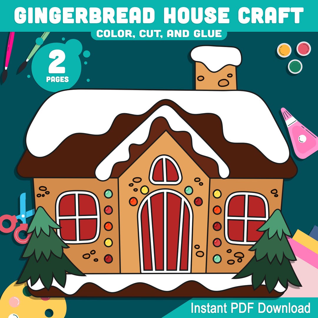 Easy Gingerbread House Craft: Color, Cut, and Glue Christmas Activity ...