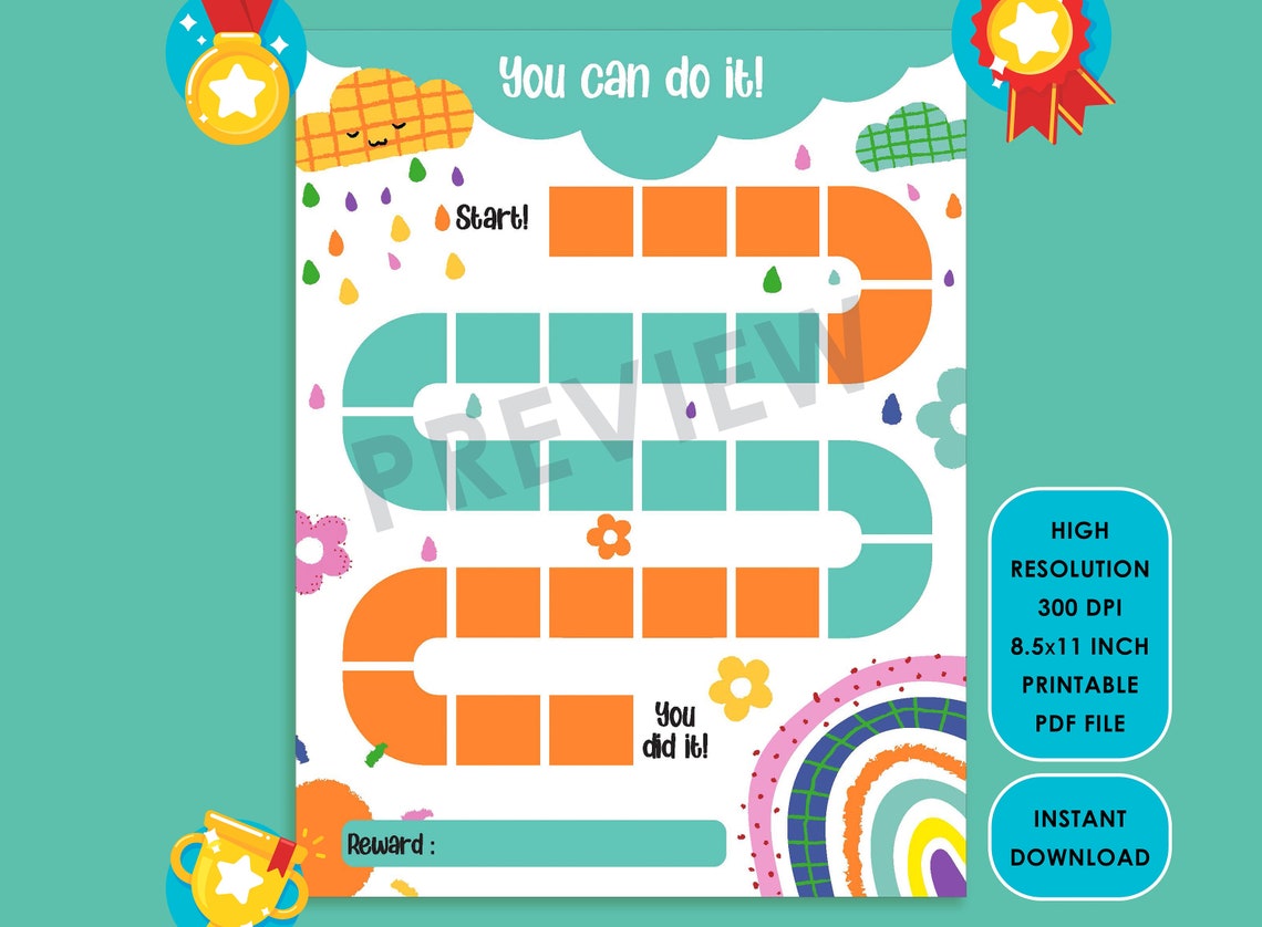 Printable Rainbow Reward Chart for Kids, Colorful and Fun Behavior ...