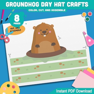 Groundhog Day Craft for Kids: 4 Printable Hat Templates to Color, Cut, and Assemble, Includes Color and Black-and-White, PDF Download