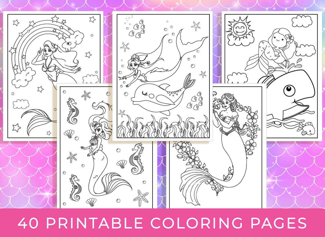 Mermaid Coloring Pages 40 Printable Mermaid Coloring Pages | Etsy