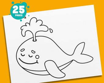 Páginas para colorear de vida marina: 25 adorables hojas con temática oceánica para niños en edad preescolar y jardín de infantes. Libro de actividades divertido para estudiantes principiantes, archivo PDF