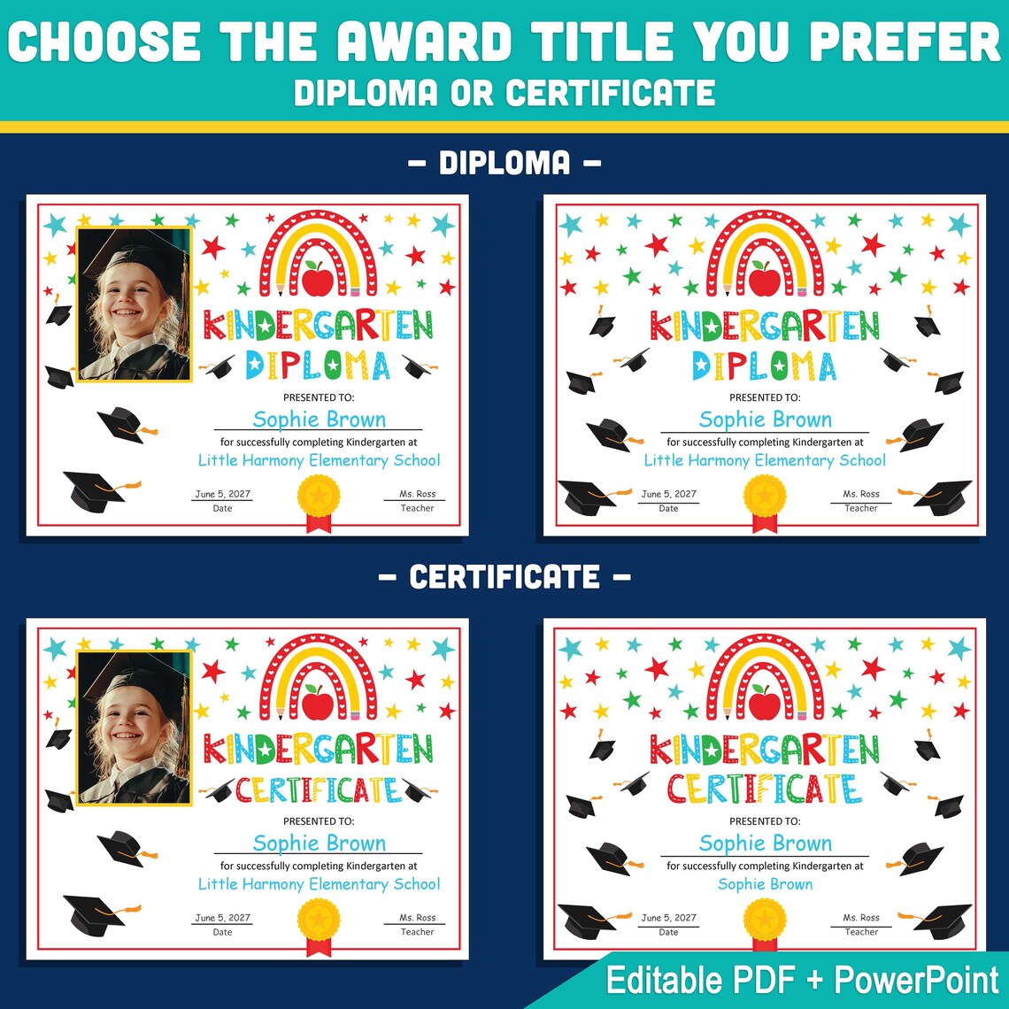 Editable Kindergarten Graduation Diploma & Certificate Set, Printable ...