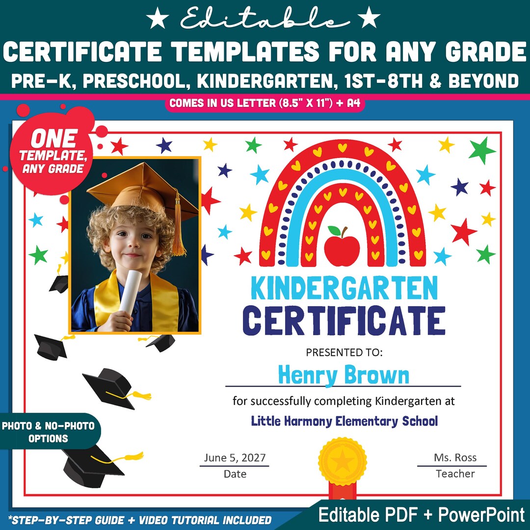 Grade R Graduation Certificate Sample Editable Graduation Certificate Templates for Any Grade, Rainbow and ...