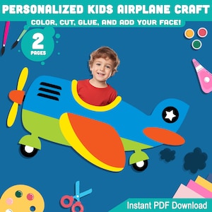 Personalized Kids Airplane Craft: Fun DIY Color, Cut, Glue, and Add Your Face Activity, Perfect for Kids, Instant PDF Download