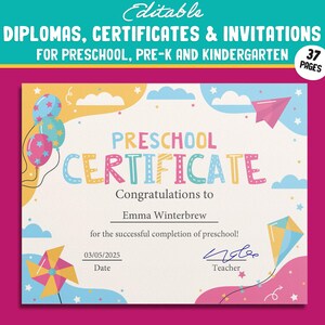 Vorschul- und Kindergarten-Ende des Jahres-Feier-Kit: 37 bearbeitbare Seiten für Zertifikate, Diplome und Einladungen, Sofort-Download