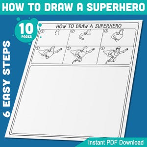 How to Draw a Superhero for Kids: 6-Step Tutorial + 5 Exciting Coloring Pages, Creative Drawing Activity for Boys & Girls, Instant Download