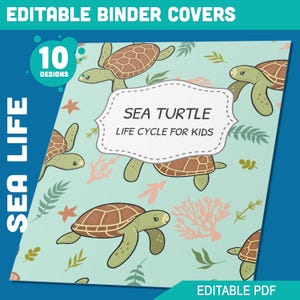 Sea Life Pattern Binder Cover, 10 Printable/Editable Binder Covers+Spines, Ocean Life Planner Template, Teacher/School Binder Labels/Inserts