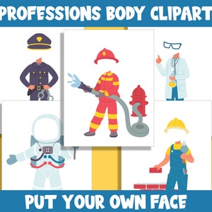 Professions Body Clipart, Color, Cut, & Glue, Put Your Own Face, for PreK to 7th Grade, 20 Pages, PDF File, Instant Download