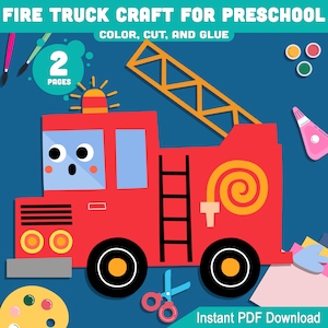 Fire Truck Craft for Preschool: Fun DIY Color, Cut, and Glue Activity for Kids, Perfect for Home or Classroom Art Projects, Instant Download