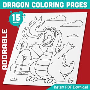 Dragon Coloring Pages: 15 Adorable Designs for Preschool and Kindergarten – Fun Activity Book for Kids, Instant Download PDF