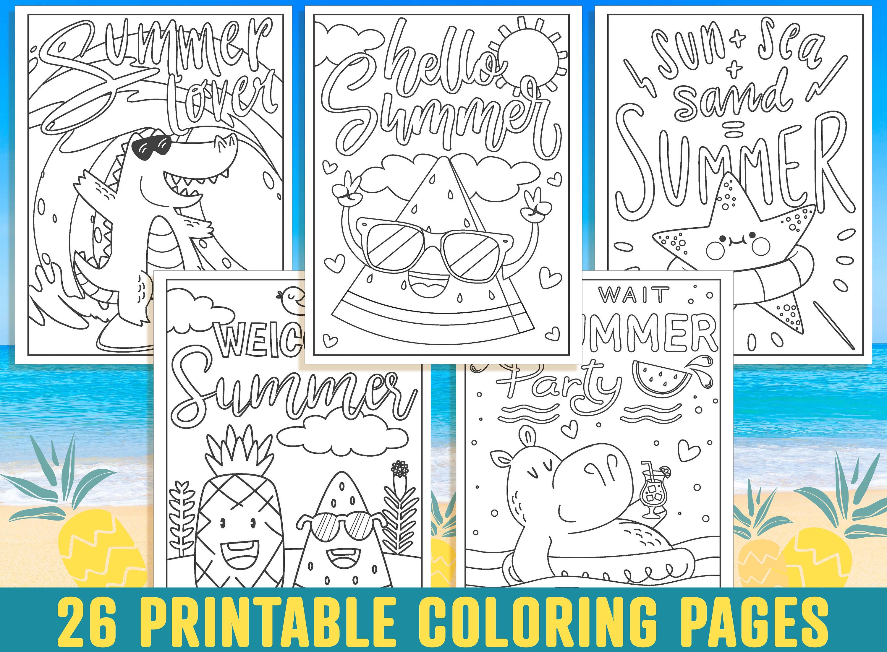 summer coloring pages 26 printable summer holiday coloring etsy