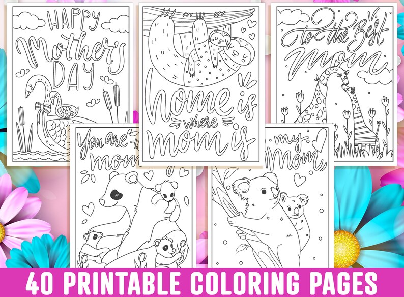 Mother's Day Coloring Pages, 40 Printable Mom Coloring Pages for Kids, Boys, Girls, Teens. Gift for Mom, Mom Coloring Book, Instant Download image 5