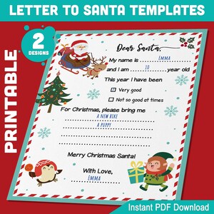 Plantilla de carta a Papá Noel para niños: 2 diseños divertidos para completar, 8,5 x 11 pulgadas, perfectos para deseos navideños, ¡descarga instantánea en PDF!