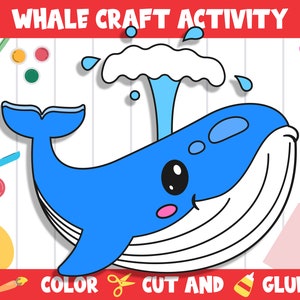 Cute Whale Craft Activity - Color, Cut, and Glue for PreK to 2nd Grade, PDF File, Instant Download