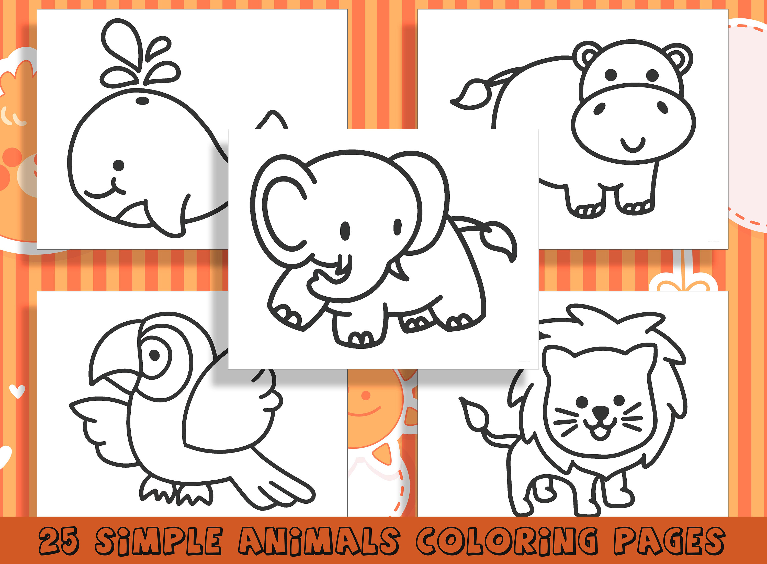 25 Simple Animal Coloring Pages for Preschool and Kindergarten, PDF ...