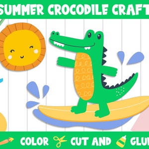 Summer Crocodile Craft Activity for Kids : Color, Cut, and Glue for PreK to 2nd Grade, PDF File, Instant Download