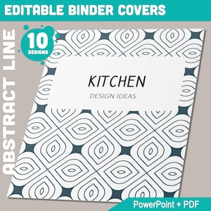 May include: A binder cover featuring a geometric pattern of overlapping circles and ovals in shades of blue and white. The text "KITCHEN DESIGN IDEAS" is centred on the cover.